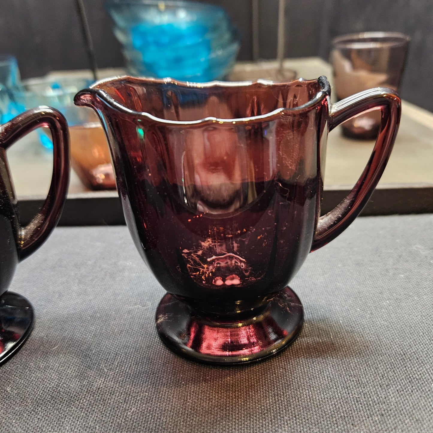 Vtg Hazel Atlas Amethyst Newport Hairpin Sugar & Cream Bowl Depression Glass Set 7831