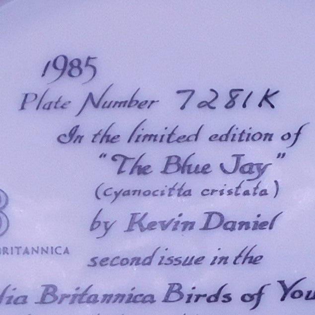 Vintage Edwin Knowles Fine China Co 'The Blue Jay' Collectible Plate - Artist Kevin Daniel -FREE SHIPPING (7066)