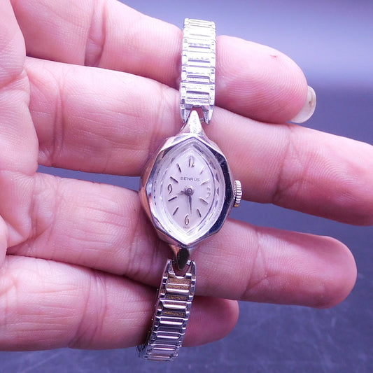 Vintage Ladies Benrus Watch - Non-functional, Stunning Diamond Shape Face, Needs Battery, Unique Stretchy Band (7119) FREE SHIPPING!!