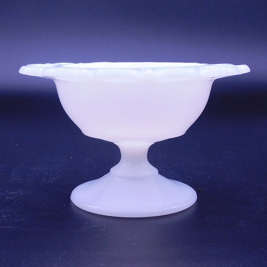 Vintage Charm: Exquisite Milk Glass Pedestal Candy Dish with Intricate Design  (7181)